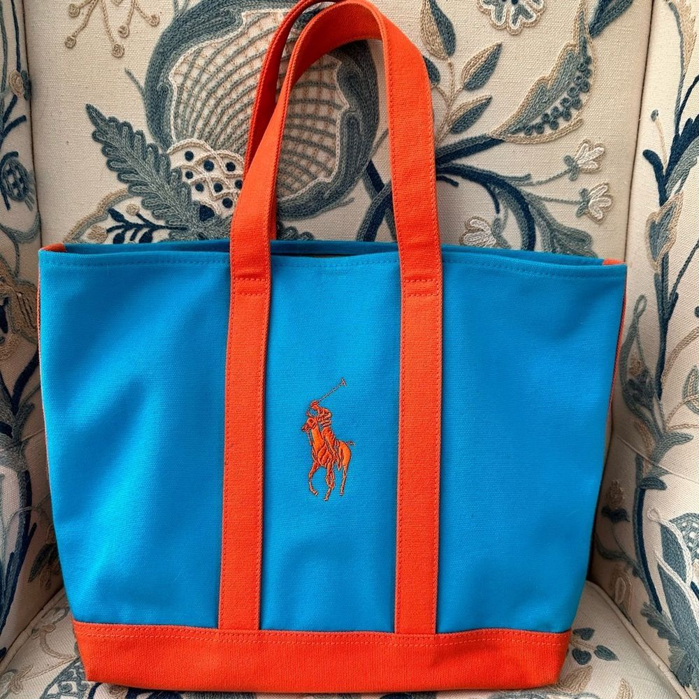 Ralph Lauren Blue and Orange Canvas Tote